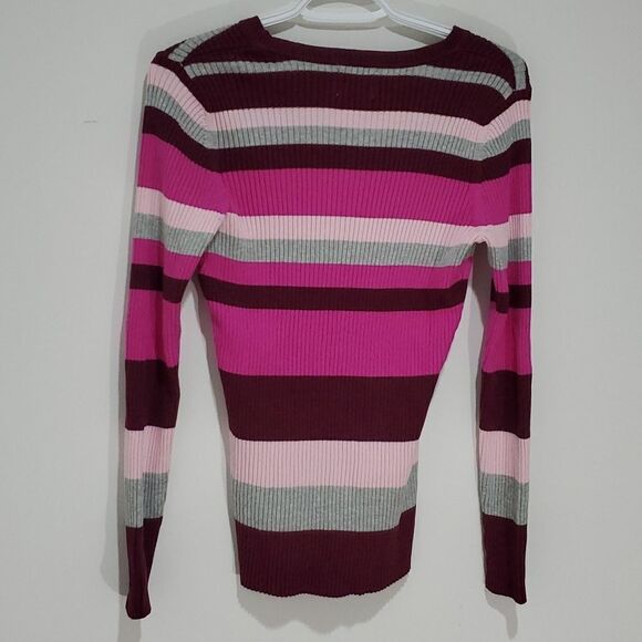 ST John's Bay small red and pink striped vneck sweater - Picture 5 of 6